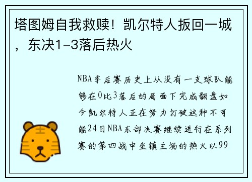 塔图姆自我救赎！凯尔特人扳回一城，东决1-3落后热火