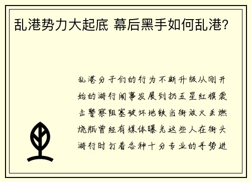 乱港势力大起底 幕后黑手如何乱港？